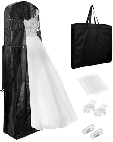 Aufbewahrungsbox für Hochzeitskleider: Faltbarer Kleidersack für Brautkleider, mit 3 säurefreien Seidenpapier und 10 Klicks