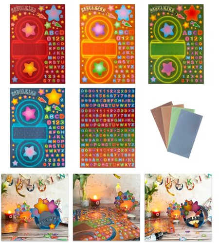 Oblique Unique Schulkind Teelichter DIY Bastelset für Einschulung Schuleinführung Tischdeko zum Selbstgestalten 5 A4 Bögen Sterne Buchstaben Zahlen inkl Seidenpapier für Jungen und Mädchen