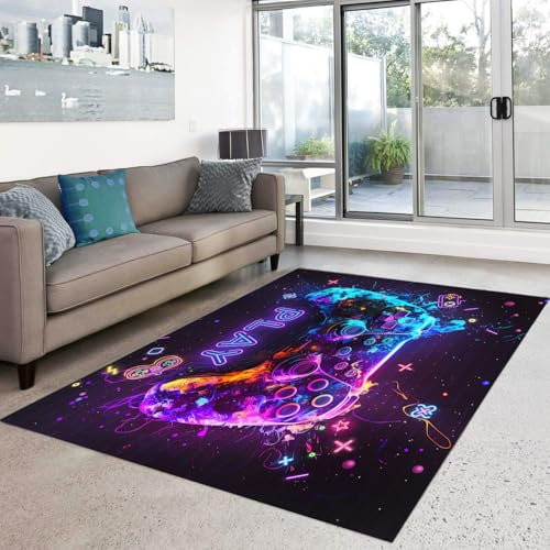 HOSIMA Gamepad Teppich, Weiche Bodenmatte, Gamepad-Bedruckte Schlafzimmer-rutschfeste Bodenmatte, Kurzflorige Flauschige Bodenmatte, Waschbar(Gamepad 150 * 100)