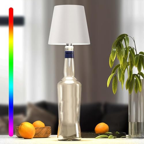 Asslye Pridola Wireless Bottle Lamp, 3 Color Stepless Dimming Pridola Bottle Lamp, Touch Control Wine Bottle Lampshade, Rechargeable Wine Bottle Lights for Bars Restaurants (White RGB)