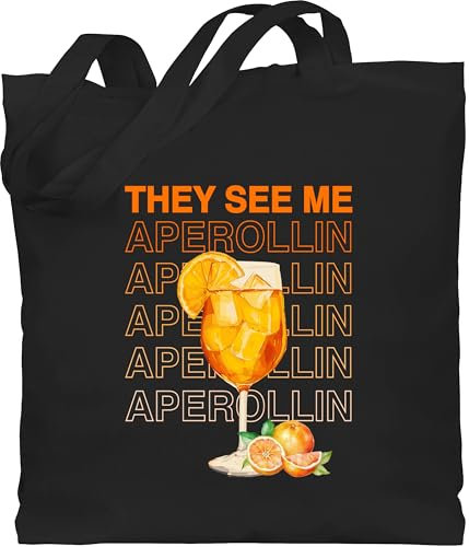Baumwolltasche - Party & Alkohol Damen - They see me Aperollin | Aperol Spritz | Holy Aperoli | Geschenk Aperolfan | Mädelsabend | Aperol Malle - Unisize - Schwarz - tasche sauf beutel alki