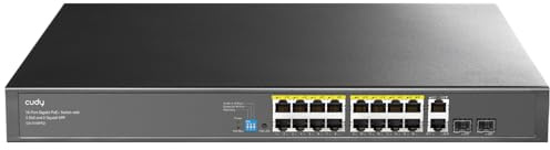 Cudy 20-Port-Gigabit-Smart-Switch, 200 W PoE, 2 SFP, GS1018PS2 | 16x 802.3af/at, 2x GbE, 2x Glasfaser, volles PoE-Budget, 40 Gbit/s Kapazität, Port-Isolation/250-m-Modus, profes