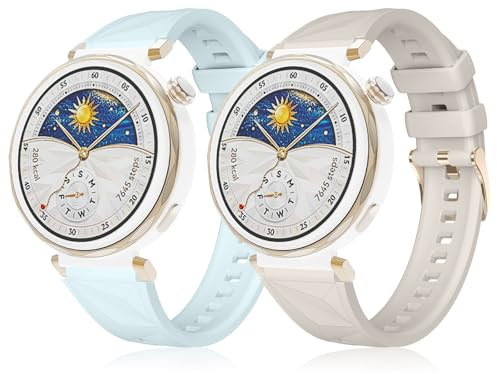 KeeFos 18mm Correa Compatible Con Huawei Watch GT6 41mm/GT5 Pro 42mm/GT5 41mm/GT4 41 mm/Huawei Watch 5 42mm, 2 Piezas Silicona Banda - Azul+Beige