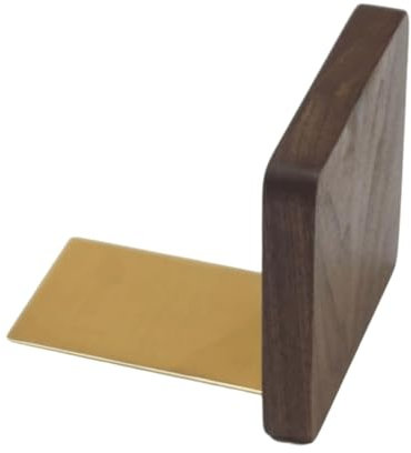 BKEKM Serres Livres Serre-Livres carrés en Noyer + Laiton, Bouchons de Livres Simples, pour Livres de Bureau, étagères, Vieux Magazines, extrémités de Livres Élégant
