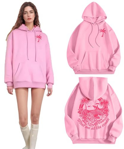 FAEXUM Pink Pom Puff Hoodie for Teen Girls Graphic Hoodie Cute Preppy Sweatshirt Long Sleeve Drawstring Tops With Pockets, #00 Pink, S