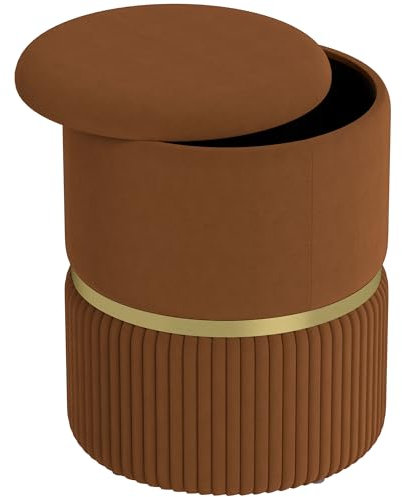 HOMCOM Round Storage Stool, Velvet-feel Fabric Upholstered Vanity Stool with Removable Top, Padded Seat and Hidden Space for Living Room, Bedroom, Light Brown