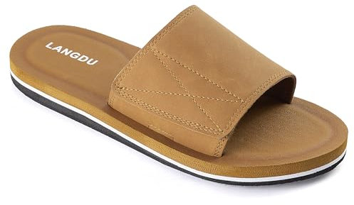 LANGDU Claquette Hommes Piscine Confortable Sandales,Kaki,43EU