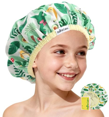 Years calm Kids Shower Cap, Waterproof Reusable Cartoon Swimming Cap with Double Layers and Soft Elastic Band, Washable Shower Hat for Boys and Girls, Ideal for Daily Bath
