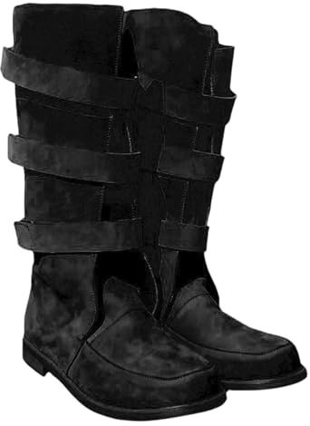 Generisch Stivali alti da uomo, scarpe casual per tutte le stagioni, con design a puntale e tacco medio, perfetti da abbinare con jeans scarpe da uomo, colore nero, extra largo, 43, Nero , 42 EU