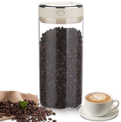 SGZIOO Airtight Coffee Canister, 1700 ML Coffee Bean Storage Container with One-Way CO2 Valve, Clear Borosilicate Glass Airtight Coffee Container with Date Tracker, for Beans Tea Nuts Spices Sugar