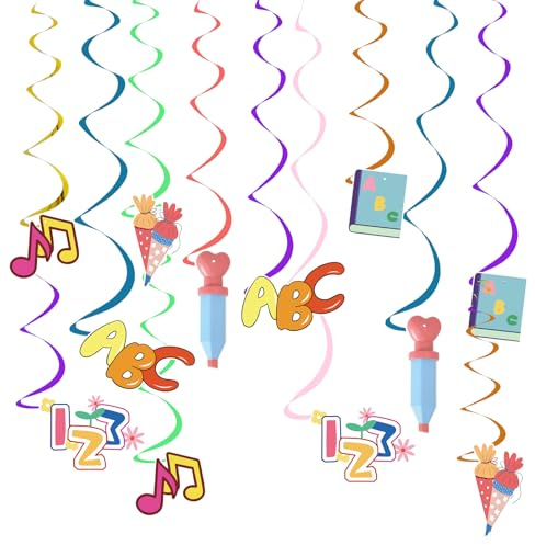 Schulanfang Girlande mit ABC 123 30Stk Bunt Papier Girlande Einschulung Deko Spirale Zuckertüten Schuleinführung Wirbel Spiral Einschulung Schulanfang Schulkind Deko