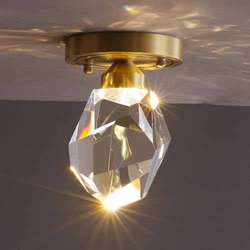 YFMYY Moderne Kristall-LED-Deckenleuchte, halbbündige Deckenleuchte aus Messing, 3-Farben-Gold-Beleuchtungskörper in der Nähe der Deckenlampe für Flur, Küche, Eingangsbereich, Schlafzimmer