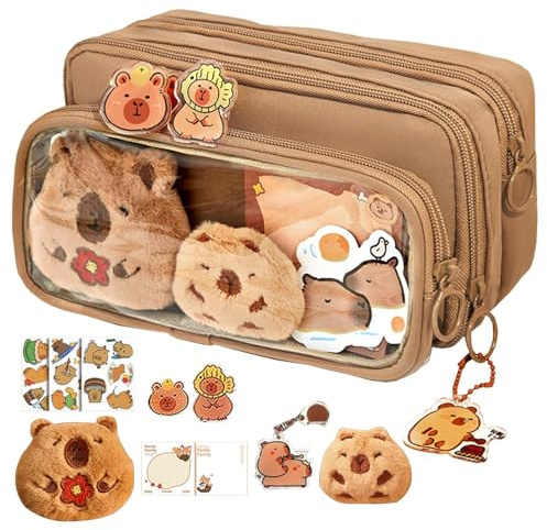Fall | Netter Plüsch Mit 10 Fächern | Breites Eröffnungsgehäuse, Mehrschichtige Große Kapazität, Dekorative Pins, Teenager-Mädchen, Schule, Geschenk