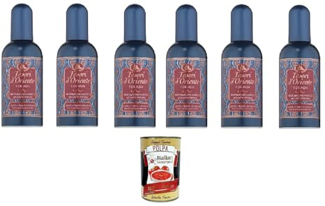 Italian Gourmet Profumo e Ginseng Duft holzig aromatisch 6 x 100ml | Fragranza fresca maschile con note calde; lang anhaltend, elegant im, Gesamtnettogewicht 600 ml + Kostenlos Polpa 400g