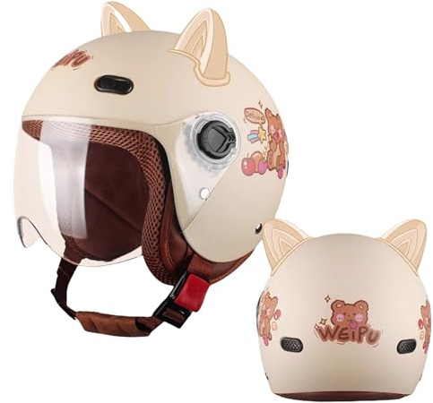 GAOFZHAO Motorrad Kinder 3/4 Retro Helme, Vintage Jethelm for 2-14 Jahre alt for Elektroroller, Go-Kart, Dirtbike, Kinder(A09)