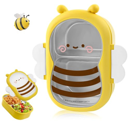 MyrkalaToy Portátil Compartimentada con Aislamiento, Caja de Acero Inoxidable Fiambrera Termica Infantil Modelo de dos Compartimentos, Caja Bentos para Niños y Adultos