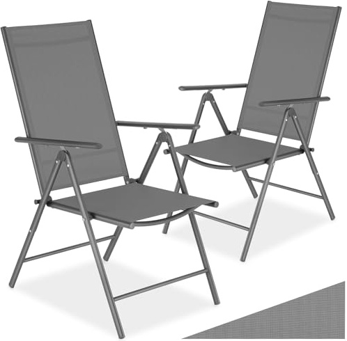 tectake® Chaise de Jardin Pliable 54,5x65x107,5 cm, Lot de 2, Dossier inclinable 8 Positions, Tissu Textilène, Résistantes intempéries et UV, Chaise extérieure, Fauteuil de Jardin, Gris Anthracite