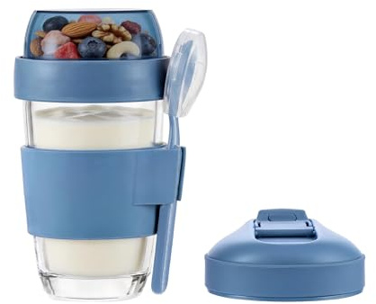 Amig - Glass Yogurt Cup - 320ml - Conveniently Transport Yogurt and Cereals - Airtight Lid for Coffee - Fresh Ingredients - Mod. 1
