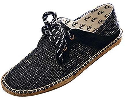 YOUJIA Männer Casual Canvas Flach Espadrilles Atmungsaktiv Slip-On Halbschuhe Moccasins (#1 Schwarz, EU 40)