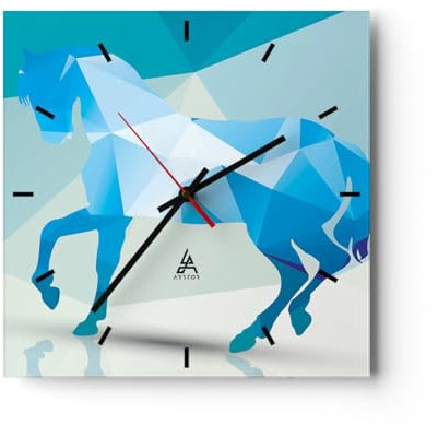 Modern Wanduhr Pferd Illustration modern Grafik 30x30cm Quadrat Klein Wand Uhr Glas Analog Zimmeruhren Küche Büro Wohnzimmer Glasuhr Wall Clock Dekoration Design Küchenuhr C3AC30x30-2814