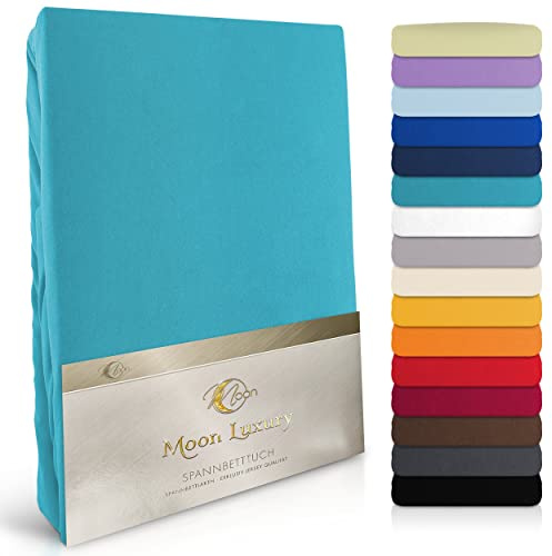 Moon-Luxury Spannbettlaken Spannbetttuch Jersey Stretch 230g/m² für Wasserbetten, Boxspringbetten und herkömmliche Matratzen (Petrol, 180x200-200x220)