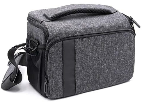 vhbw Kameratasche kompatibel mit Canon EOS 1100D, 1000D, 1200D, 100D, 1300D Kamera - schwarz/grau, inkl. Schultergurt, 260 x 195 x 150 mm