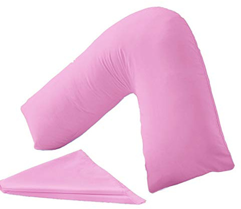 ER Traders Ltd V Pillow With V Pillowcase Hollowfibre Back and Neck Support V Shaped Orthopedic (Pink, Complete with Pillow)