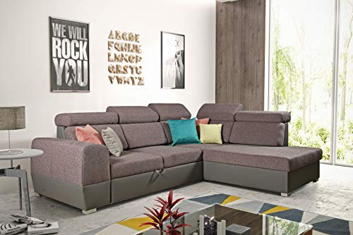 ECKSOFA Esperanza Schlafsofa Eckcouch mit Schlaffunktion mit Bettkasten verstellbare Kopfstützen Modern Links Rechts L-Form Garnitur Blau schwarz Grau Beige Stoff Gewebe 01 (Rechts)
