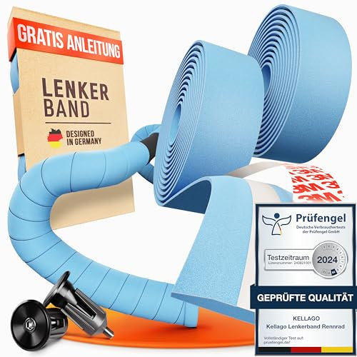 Kellago Lenkerband Rennrad schwarz [ MIT NEUEM 3M KLEBESTREIFEN ] inkl. E-Book & 4x Klebestreifen Rennrad Lenkerband schwarz selbstklebend - Fahrrad Lenkerband - Griffband Rennrad Fahrradlenkerband