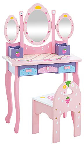CLP Kinder Schminktisch Emilia I Frisiertisch mit Hocker I Schminkkommode mit Spiegel, Farbe:pink