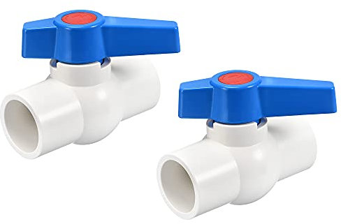 sourcing map Ball Valve, 32mm ID PVC Socket End Shut off Valve for Aquarium Setup, Sump Pump, Pool, Garden Sprinkler White Blue 2Pcs