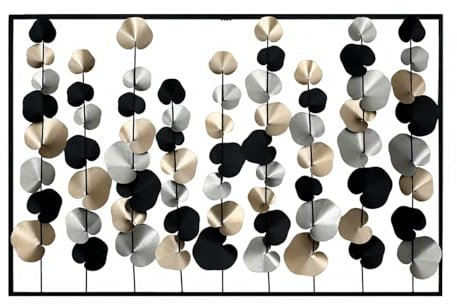 Casablanca Deko Bild XXL Blätter Ranken - Metall Wanddekoration rechteckig - schwarzer Rahmen - Farben: Schwarz Gold Silber - 102 x 66 cm