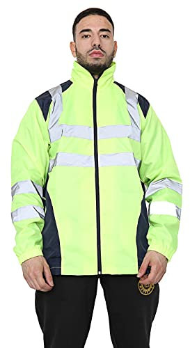 Parsa Fashions Hi Vis Rain Jacket Mens High Visibility Waterproof Reflective Tape Band Safety Zipper Hooded Top Lightweight Sizes Small to 5XL Yellow M