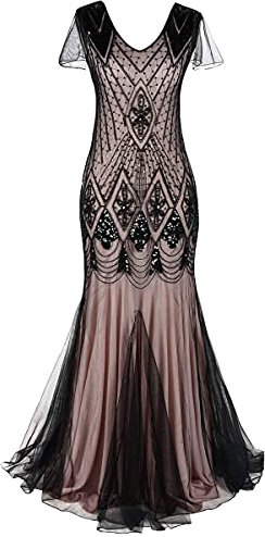 IBTOM CASTLE Robe Cocktail Femme Robe Frangée Costume Année Gatsby Transparente Robe Flapper 1920 Femme Robe Soirée Paillette pour Soirée Art Déco Tango Latine Fête Bal Rose S