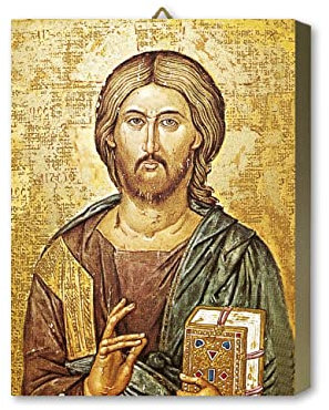 Fratelli Bonella | Jesus-Ikone mit geschlossenem Buch aus Eichenholz, 19,7 x 25 cm | Made in Italy