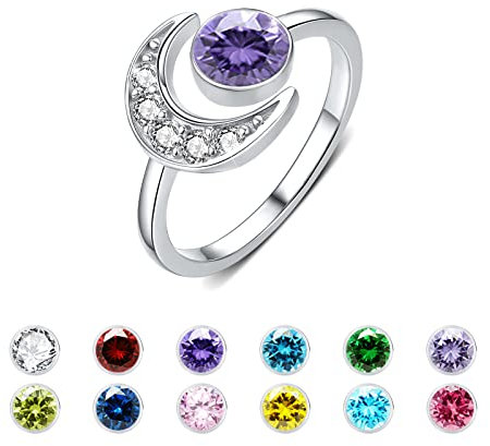 Februar Geburtsstein Ringe für Frauen - 925 Sterling Silber Mond Ringe - Verstellbarer Offener Ring - Jahrestag & Geburtstag Schmuck - Geschenk für Frau, Mutter, Tochter, Freundin