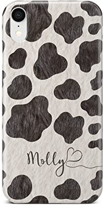 iCaseDesigner Personalised Name with Heart Animal Print Phone Case Compatible with iPhone XS Max. 7. Cow Print