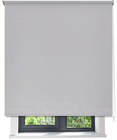 DALINA Textil - Estor Opaco Enrollable 60x200cm (Ancho x Largo), Persiana Enrollable Blackout para Puertas y Ventanas,tamaño de la Tela 56x195cm (Gris Perla)