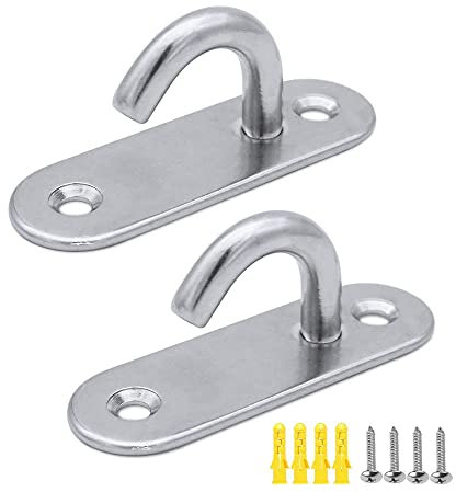 NA 2 Pack Stainless Steel 304 Ceiling Hooks M8 Heavy Duty Oval Open Hooks Pad Eye Plate Anchor Heavy Duty Screw Wall Mount Hook for Hanging Lamp Plant Basket Ceiling Fan Tool Marine Deck Hardware