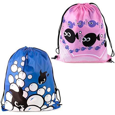 AYNKH 2PCS Kinder Kordelzug Taschen, wasserdichte Sport Rucksack Kleine Fisch Organizer Tasche Kordelzug Taschen für Sport, Schule, Gym, Reisen, Schwimmen Unisex