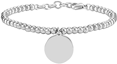 JewelryWe Schmuck Armband Damen Perlenarmband Kugelarmband mit Rund Kreis Anhänger Edelstahl verstellbar Armreif Armkette Silber
