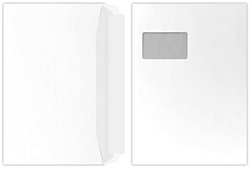 C4 Briefumschläge (22,9 x 32,4 cm) in Weiß, haftklebend mit Abdeckstreifen, mit praktischem Adress-Fenster, sehr stabile 100 g/m², ideal für Ihre Bewerbung und Korrespondenz (25 Stück)