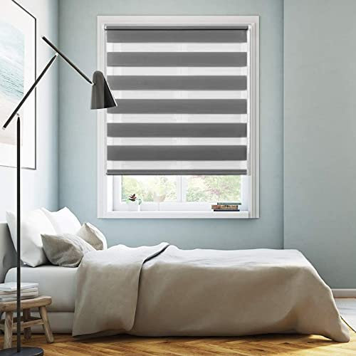 Double Layer Roller Blind 45 x 340 cm Double Fabric,Waterproof Privacy Blackout rollo blind with Adjustable chain mechanism, for Windows and Doors Dark Gray