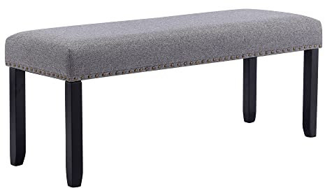 Duhome Sitzbank Flur, Gepolstert Polsterbank mit Leinenbezug Schminkbank Bettbank Fußhocker mit Holzbeine für Esszimmer Wohnzimmer Schlafzimmer, Grau