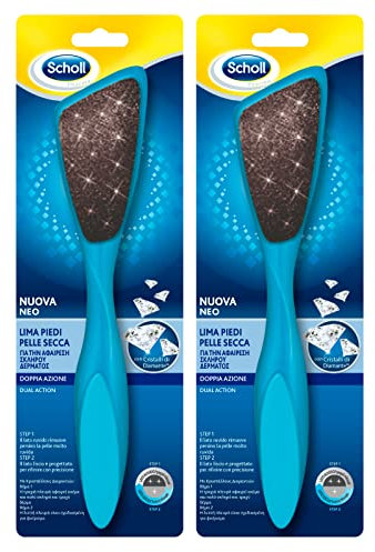 Scholl Lima Piedi Pelle Secca a Doppia Azione con Cristalli di Diamante Doppia Superficie Abrasiva ed Impugnatura Ergonimica - 2 Confezioni da 1 Lima