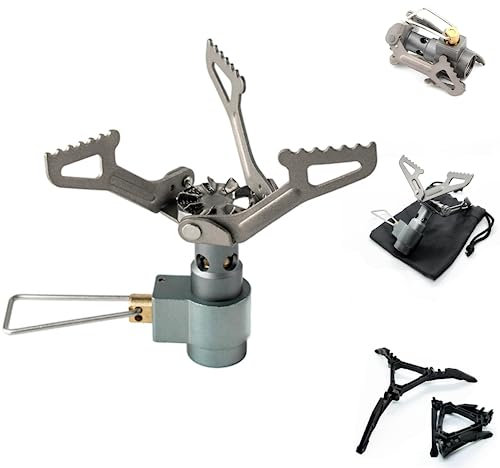 EVOCAMP kompakter Campingkocher 1.8 kW, Camping-Stove, Titan-Gehäuse Mini Gaskocher mit Gasregulierung, kompatibel mit schraubbaren Gaskartuschen - ideal für Camping (Minikocher)