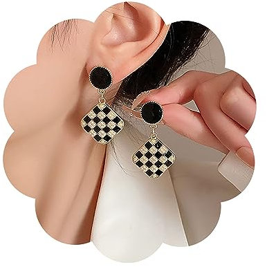 Inateannal Vintage Schwarz Weiß Kariert Ohrringe Geometrische Quadratische Ohrringe Quadratisch Kariert Ohrringe Schwarze Scheibe Ohrstecker Schmuck Für Frauen Und Mädchen