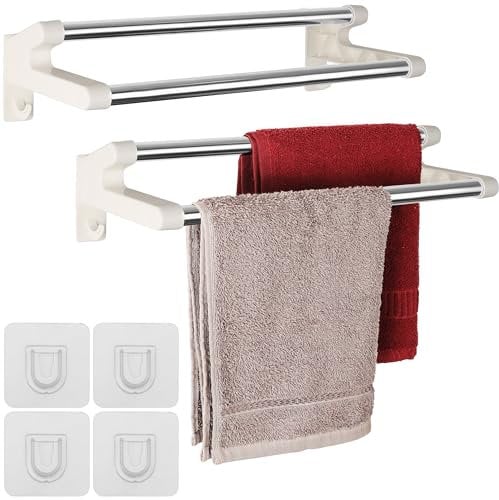 Belle Vous (2 Pezzi) Portasciugamani Adesivo di Plastica - 36 cm - Porta Asciugamano Bagno/Cucina - Aste in Acciaio Inox Spazzolato