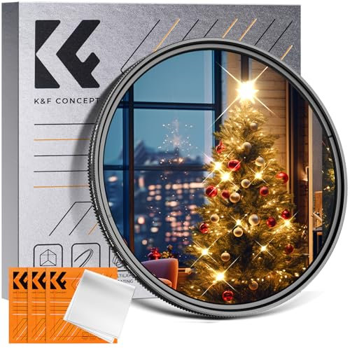 K&F Concept Nano-K Filtro a Stella Variabili 58mm, Filtro a Stella 4/8 Punti Filtro a Effetto Scintillante in Vetro Ottico con 3pcs Panno di Pulizia per Obiettivi da 58mm