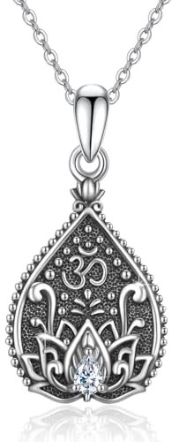 REDSUN Lotus Halskette 925 Sterling Silber Yoga Lotus Blume Kette Lotus Blume Anhänger Vintage spirituellen Ausgleichen Schmuck Geschenke für Frauen Mädchen